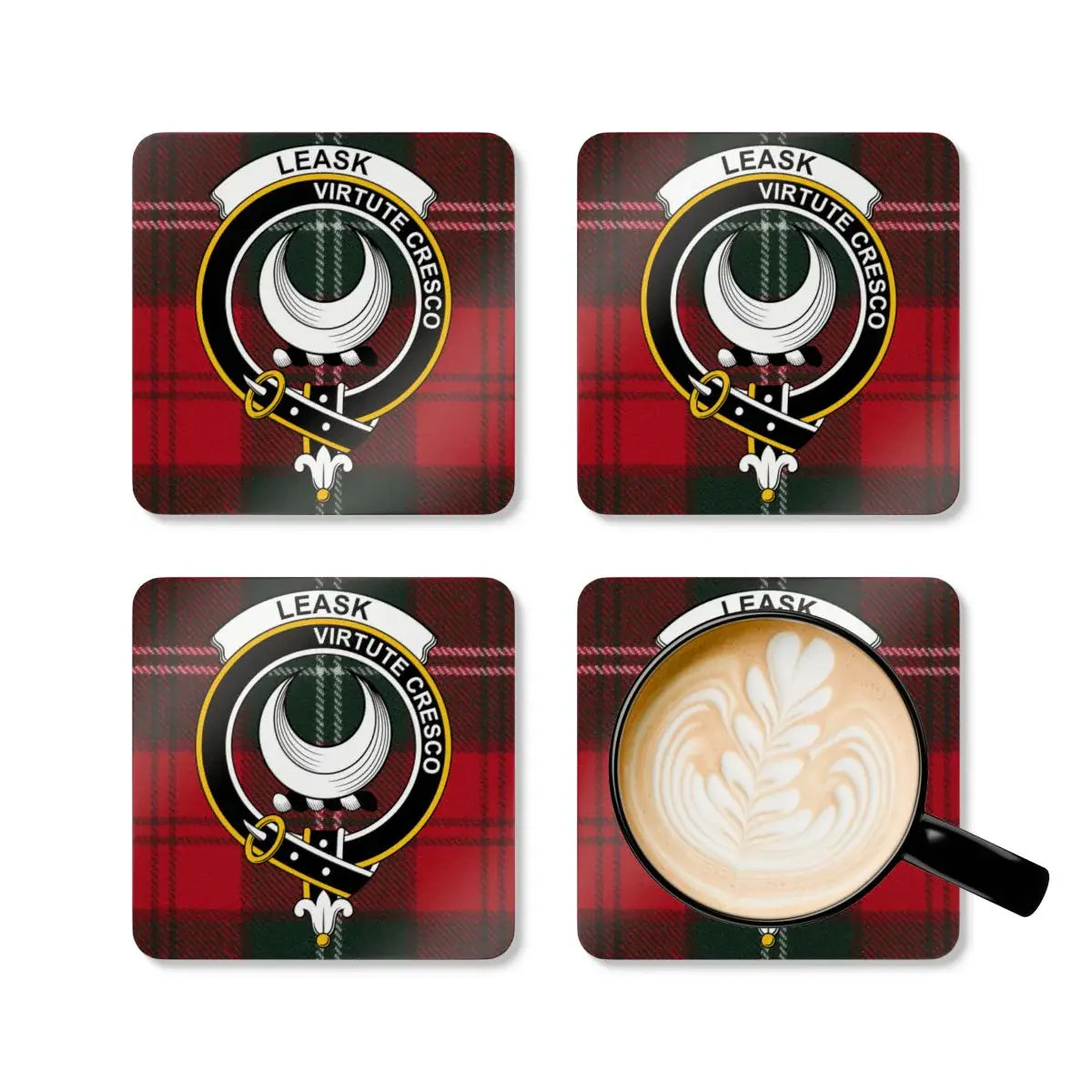Leask Virtute Cresco Family Crest Coaster Set product type
