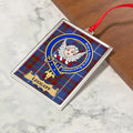 Leggatt ornament hanging from a Christmas tree branch by its satin ribbon