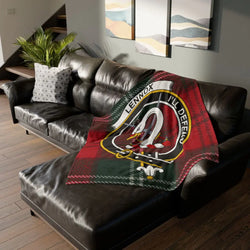 Clan Lennox tartan throw blanket — 50x60 inch with I'll Defend crest design, lightweight polyester