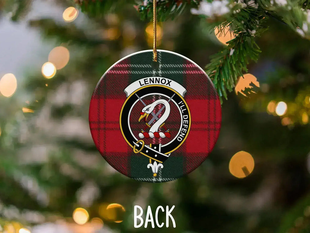 Clan Lennox ornament — front face showing crest and I'll Defend motto on tartan background