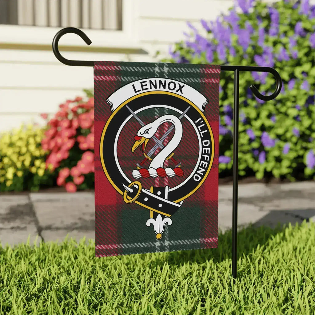 Clan Lennox crest garden flag — full colour tartan print, 24.5x32 inch larger display size