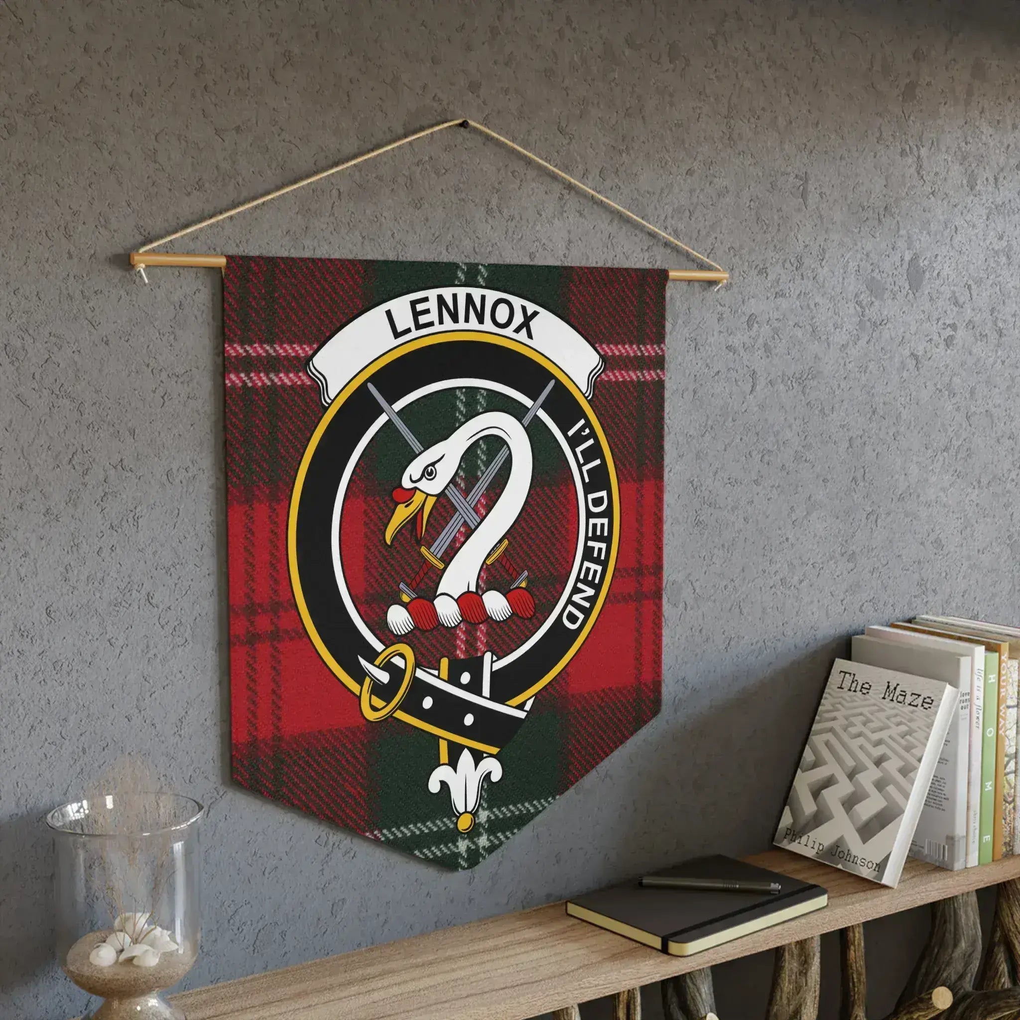Clan Lennox Scottish crest pennant — full colour tartan print, laser-cut edges, ready to hang