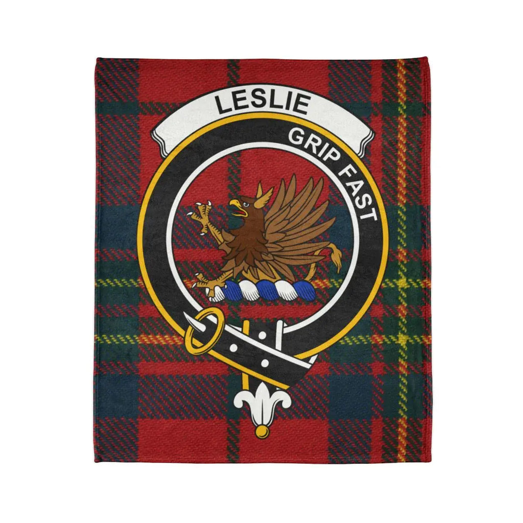 Leslie Grip Fast tartan pattern blanket — Hold Tight clan crest on 50x60 polyester