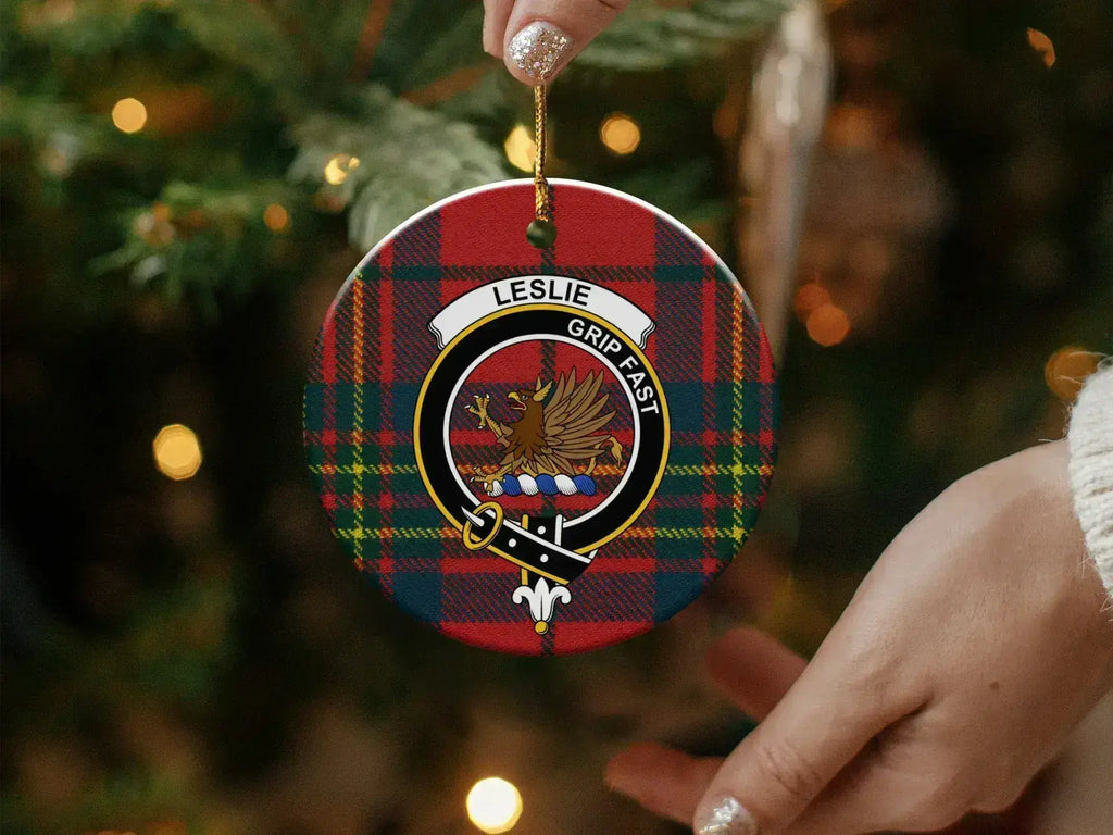 Leslie Grip Fast plaid Christmas ornament — glossy finish, double-sided 3-inch ceramic disc