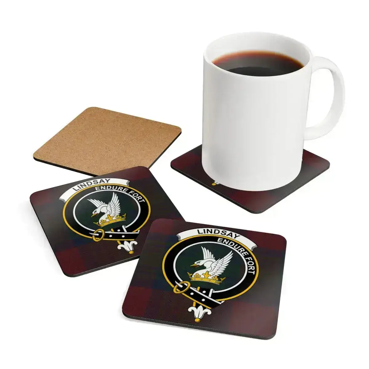 Lindsay Endure Fort plaid design coaster — 3.75-inch corkwood with glossy sealed print