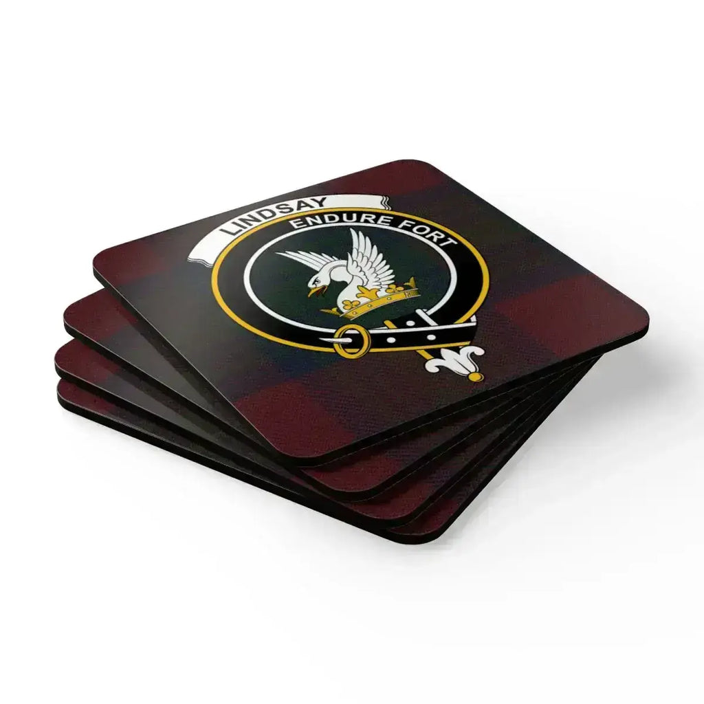 Lindsay Endure Fort eagle artwork coaster — natural cork base, glossy sealed tartan print