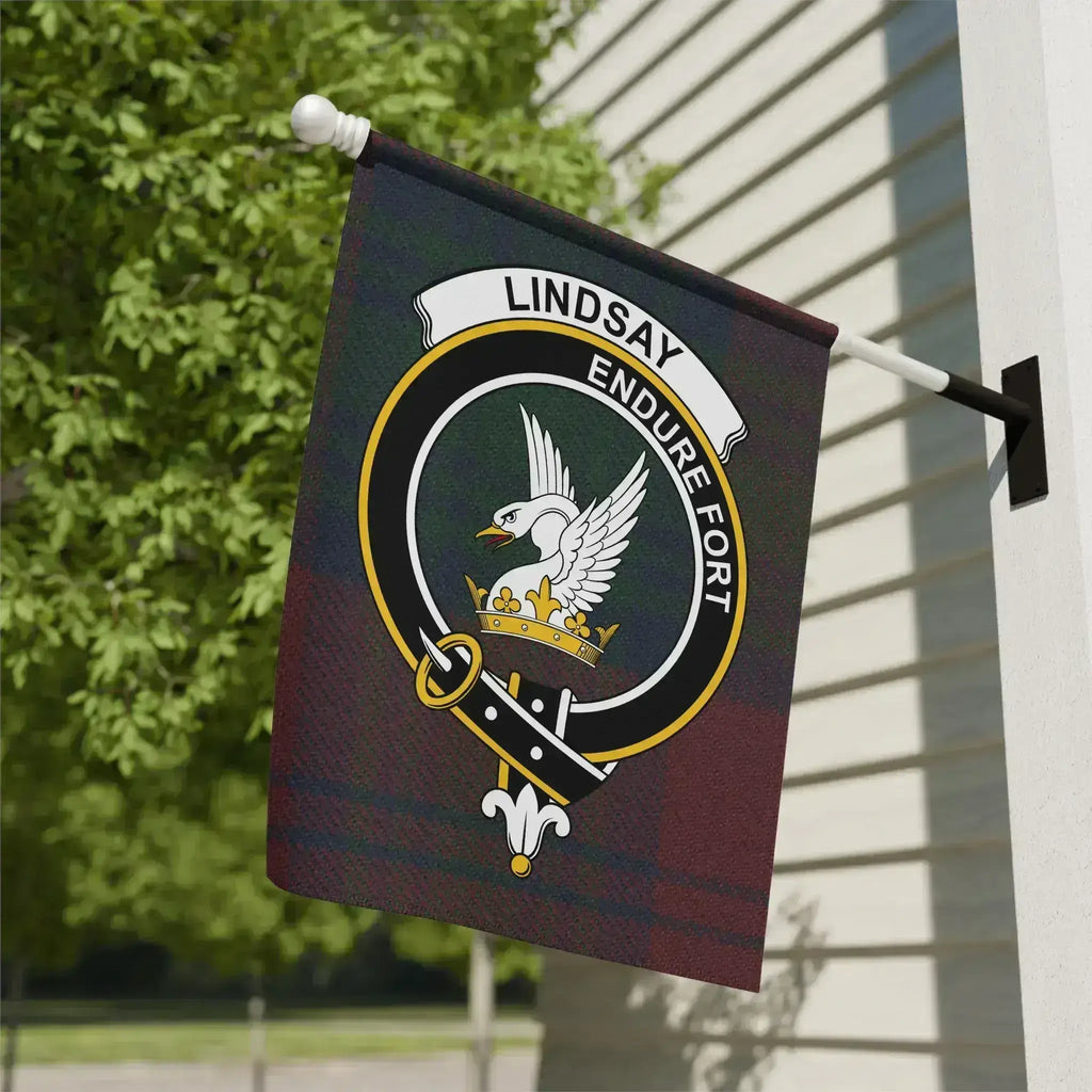Lindsay clan crest tartan garden flag 12x18 inches — poly poplin-canvas with Endure Fort eagle design