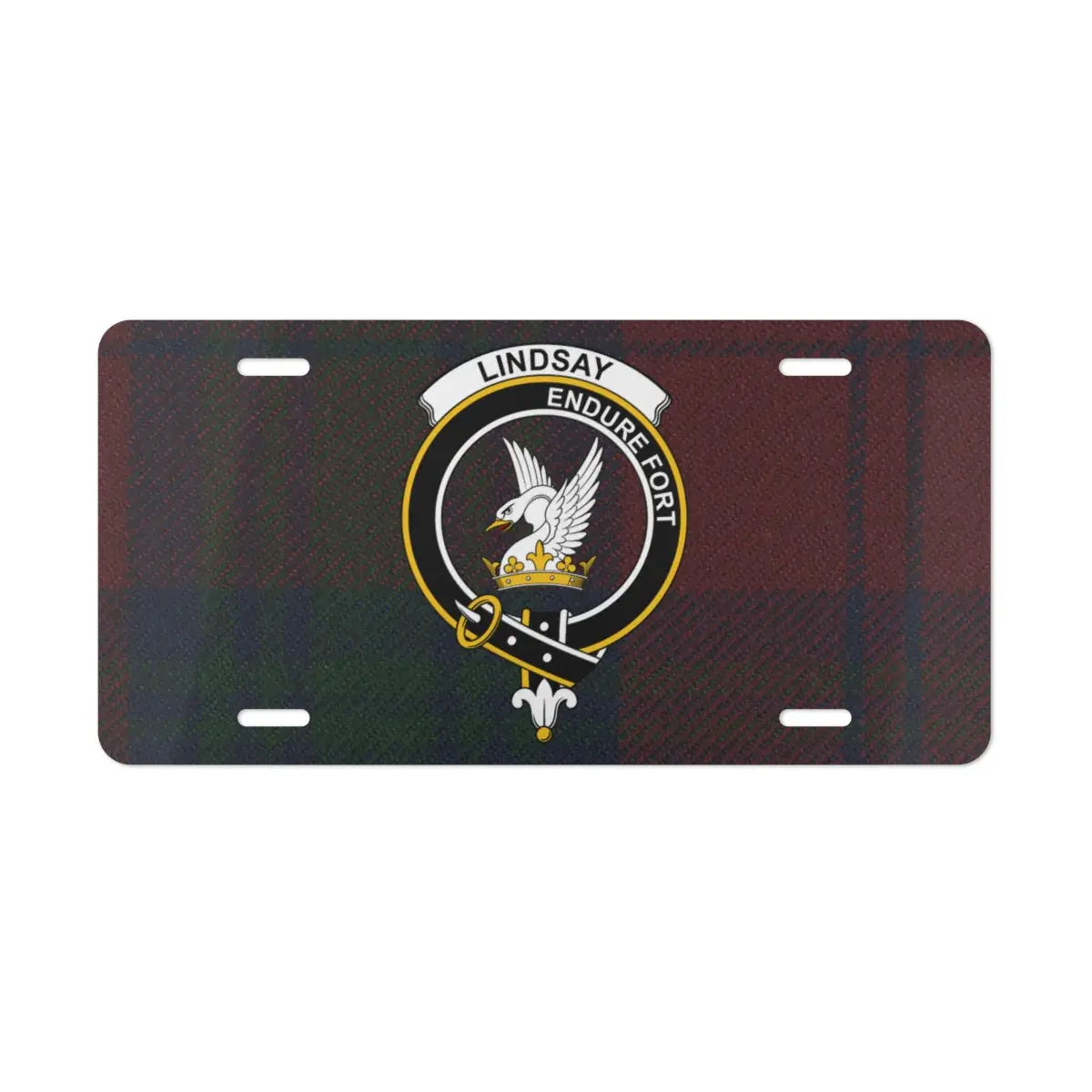 Lindsay Endure Fort license plate cover — clan crest eagle design on aluminium