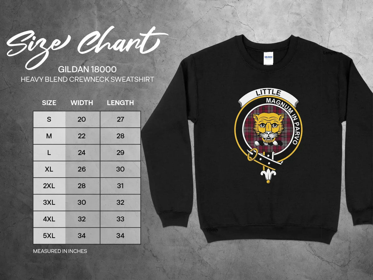 Little clan crest crewneck sweatshirt with Magnum In Parvo motto and tartan design