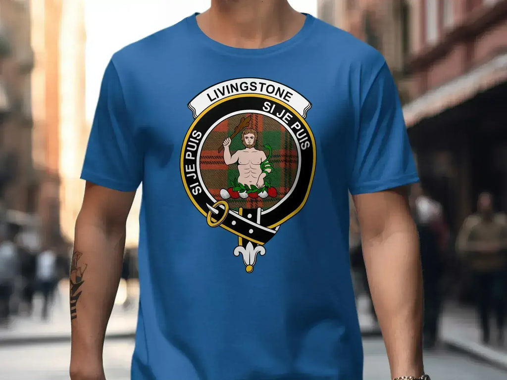 Livingstone Si Je Puis graphic t-shirt — lifestyle shot showing printed crest, relaxed unisex fit