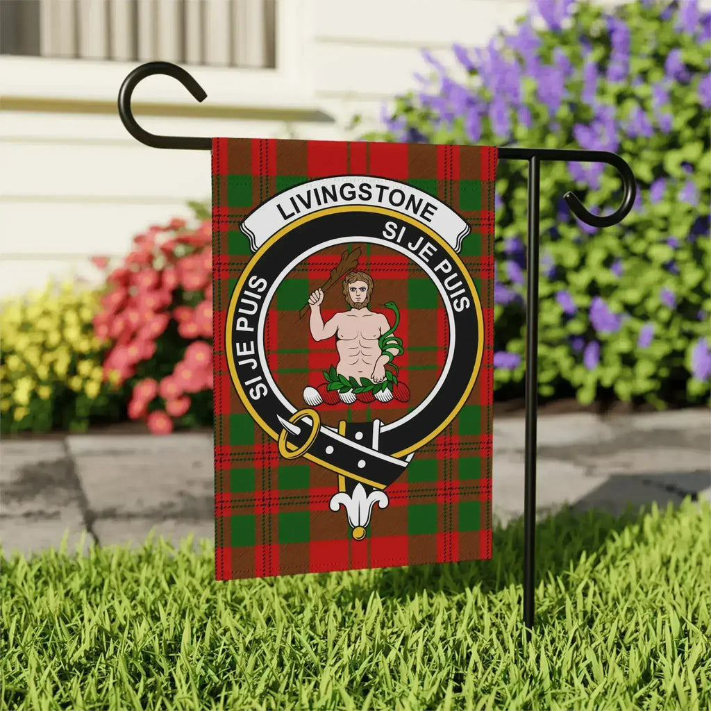 Clan Livingstone crest garden flag — full colour tartan print, 24.5x32 inch larger display size