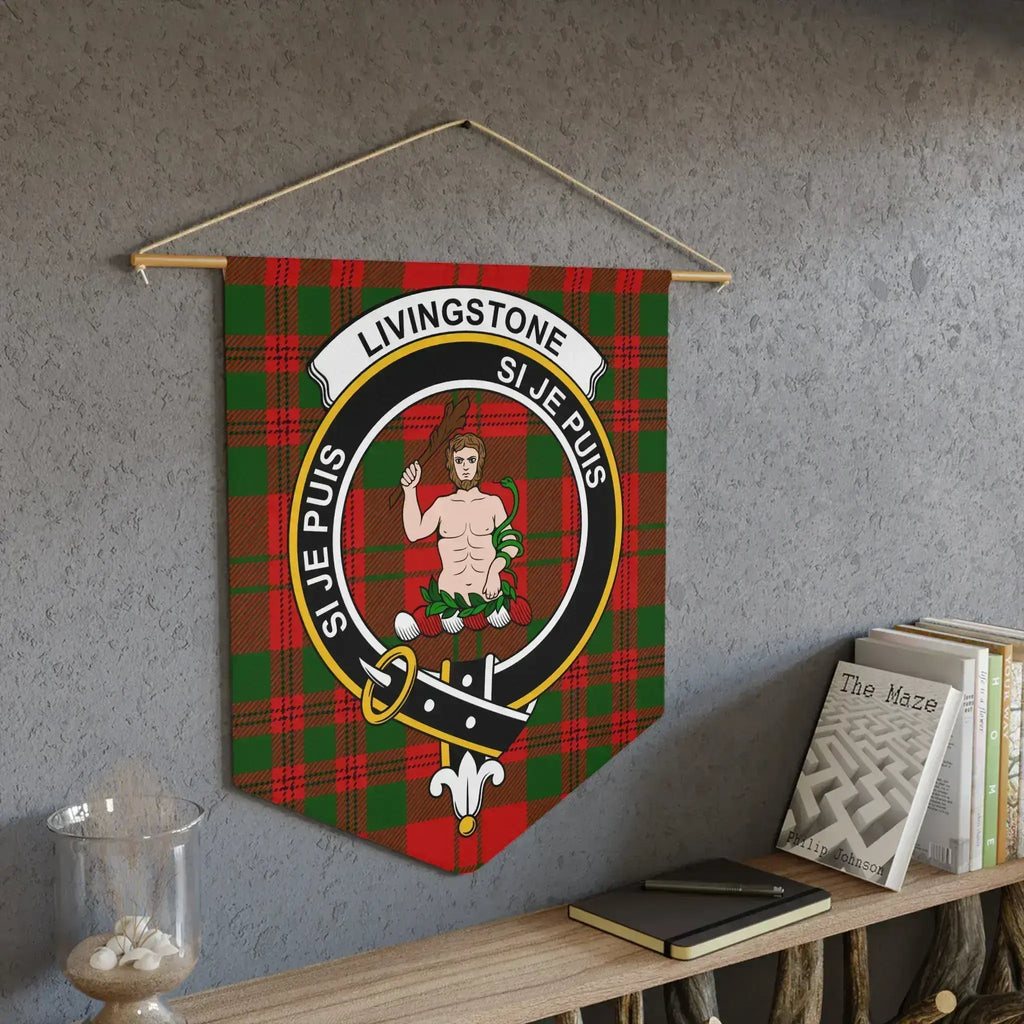 Clan Livingstone Scottish crest pennant — full colour tartan print, laser-cut edges, ready to hang