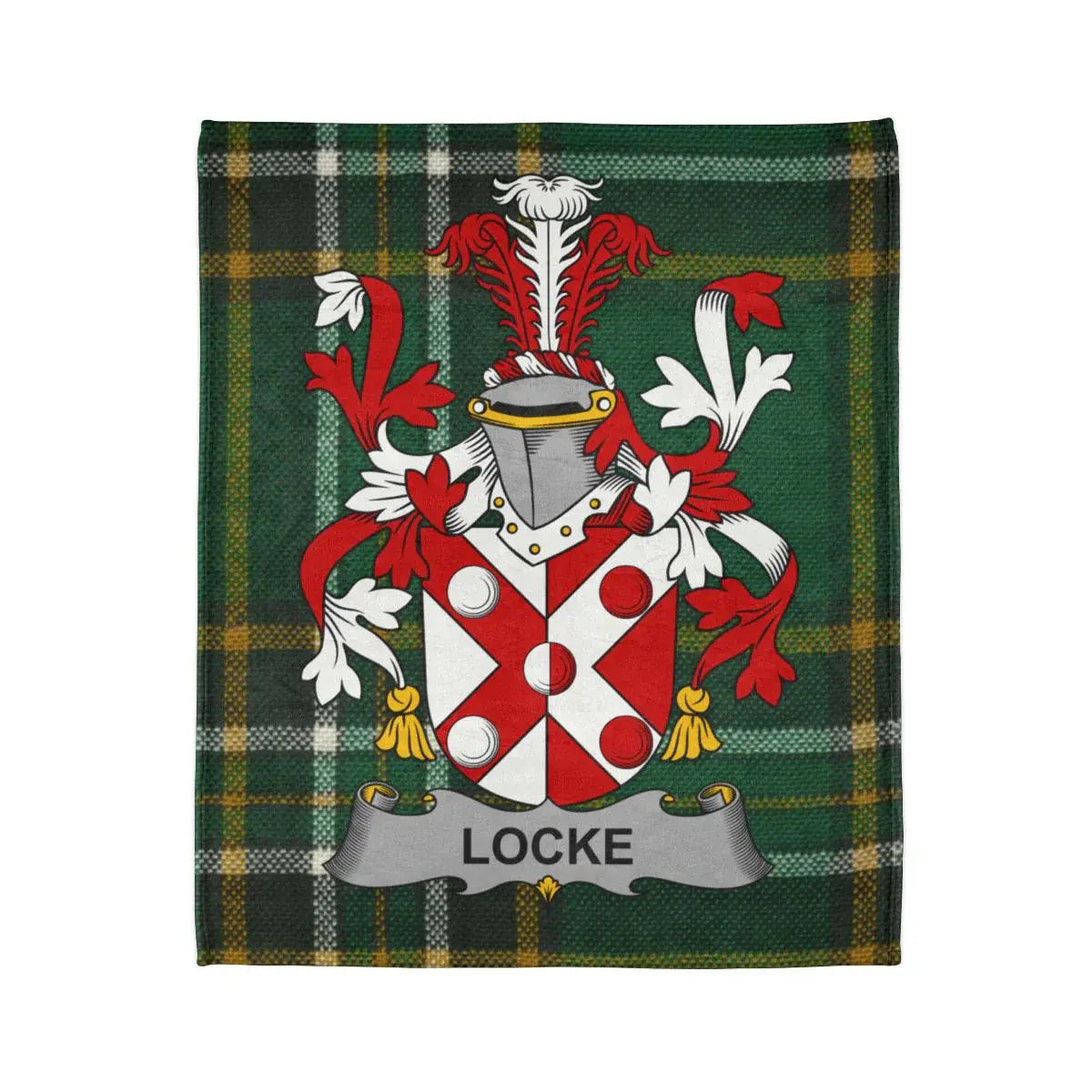 Custom Locke Family Crest on Tartan Pattern Blanket