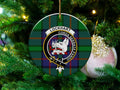 Clan Lockhart tartan crest ceramic ornament — 3 inch round, double-sided UV print with gold hanging string