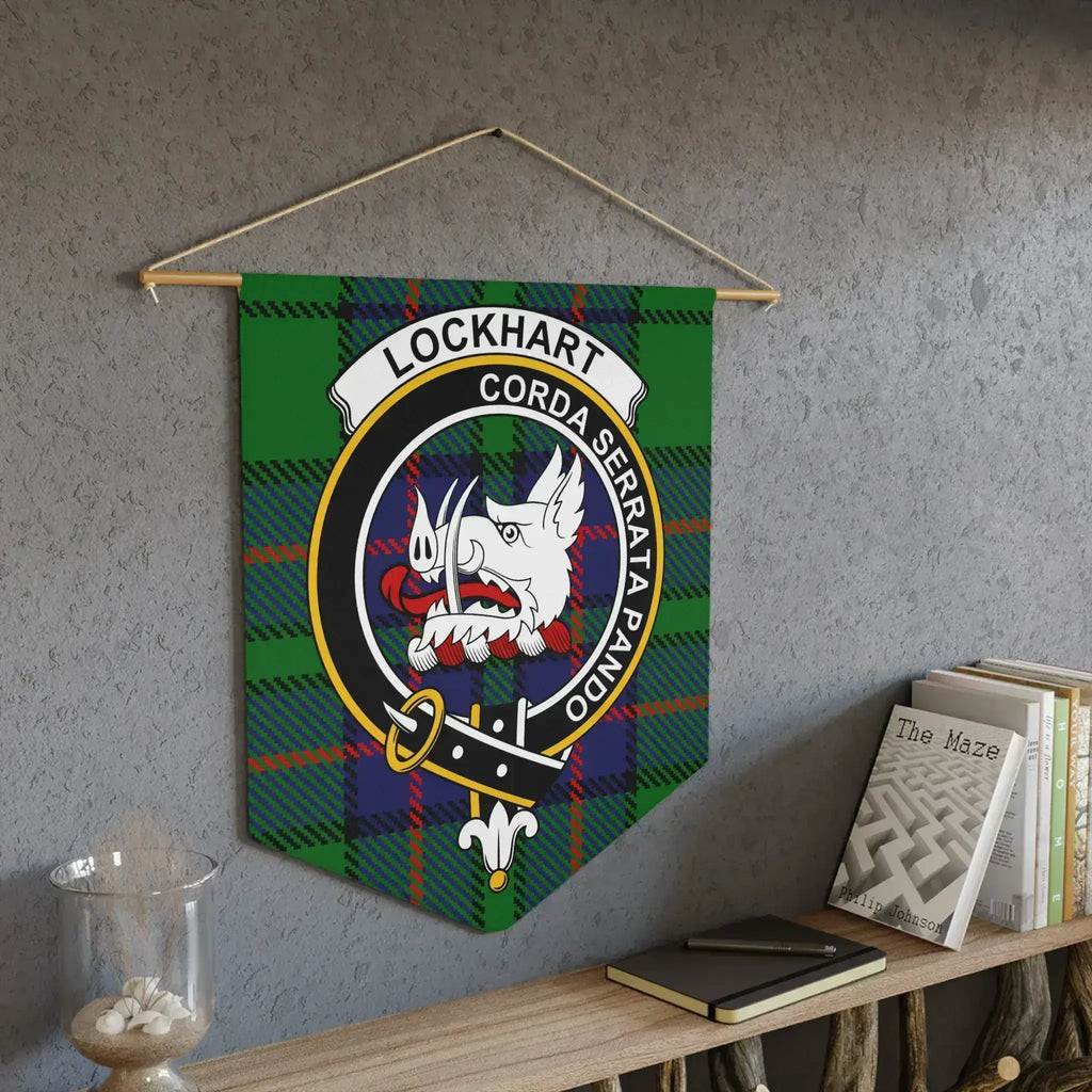 Clan Lockhart Scottish crest pennant — full colour tartan print, laser-cut edges, ready to hang
