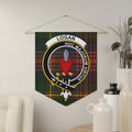 Logan clan crest plaid wall banner pennant — 18x21 polyester twill with clan heraldic design, wooden dowel