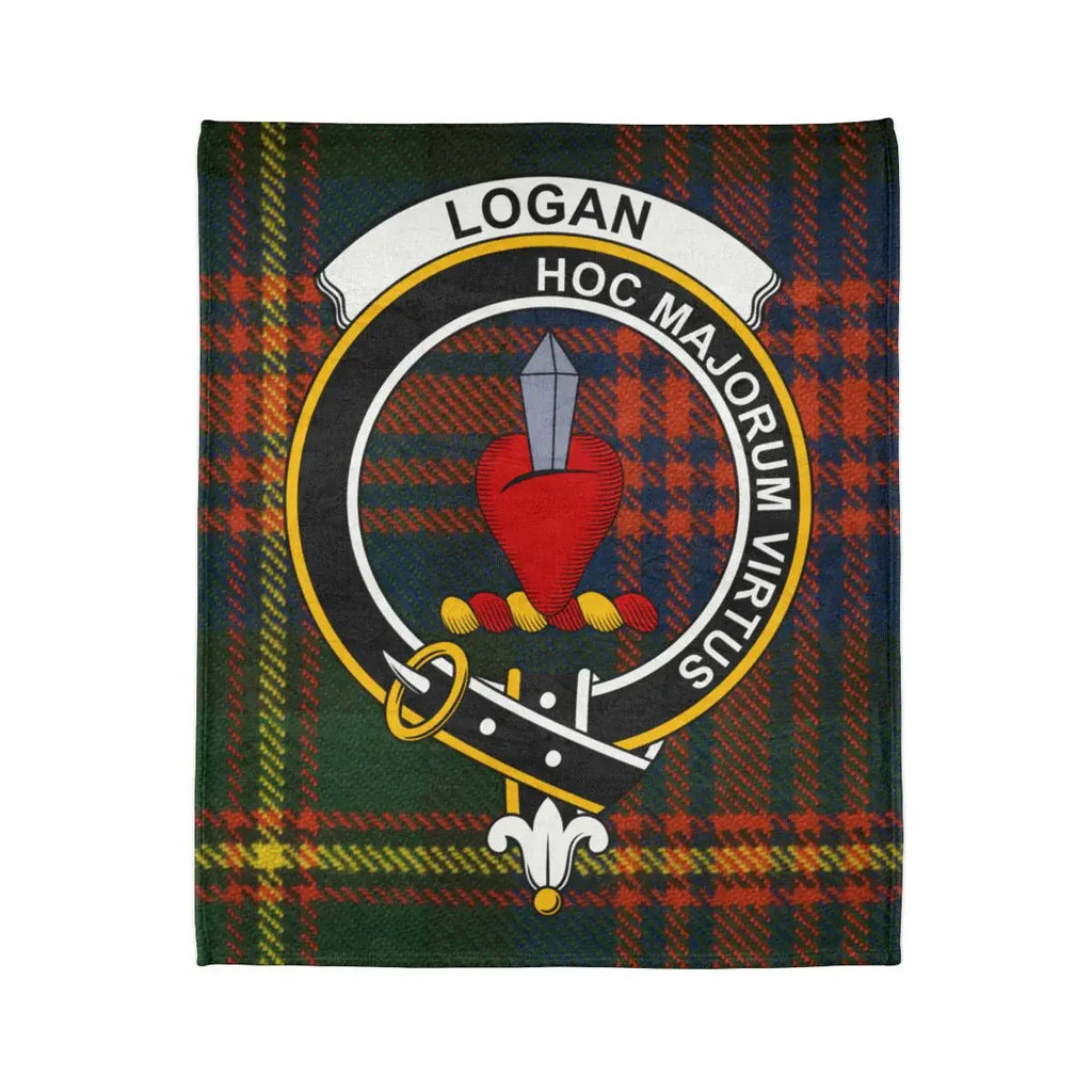 Logan clan crest Scottish tartan blanket — Valour of My Ancestors design on 50x60 polyester