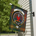 Logan clan crest tartan garden flag 12x18 inches — poly poplin-canvas with Hoc Majorum Virtus design