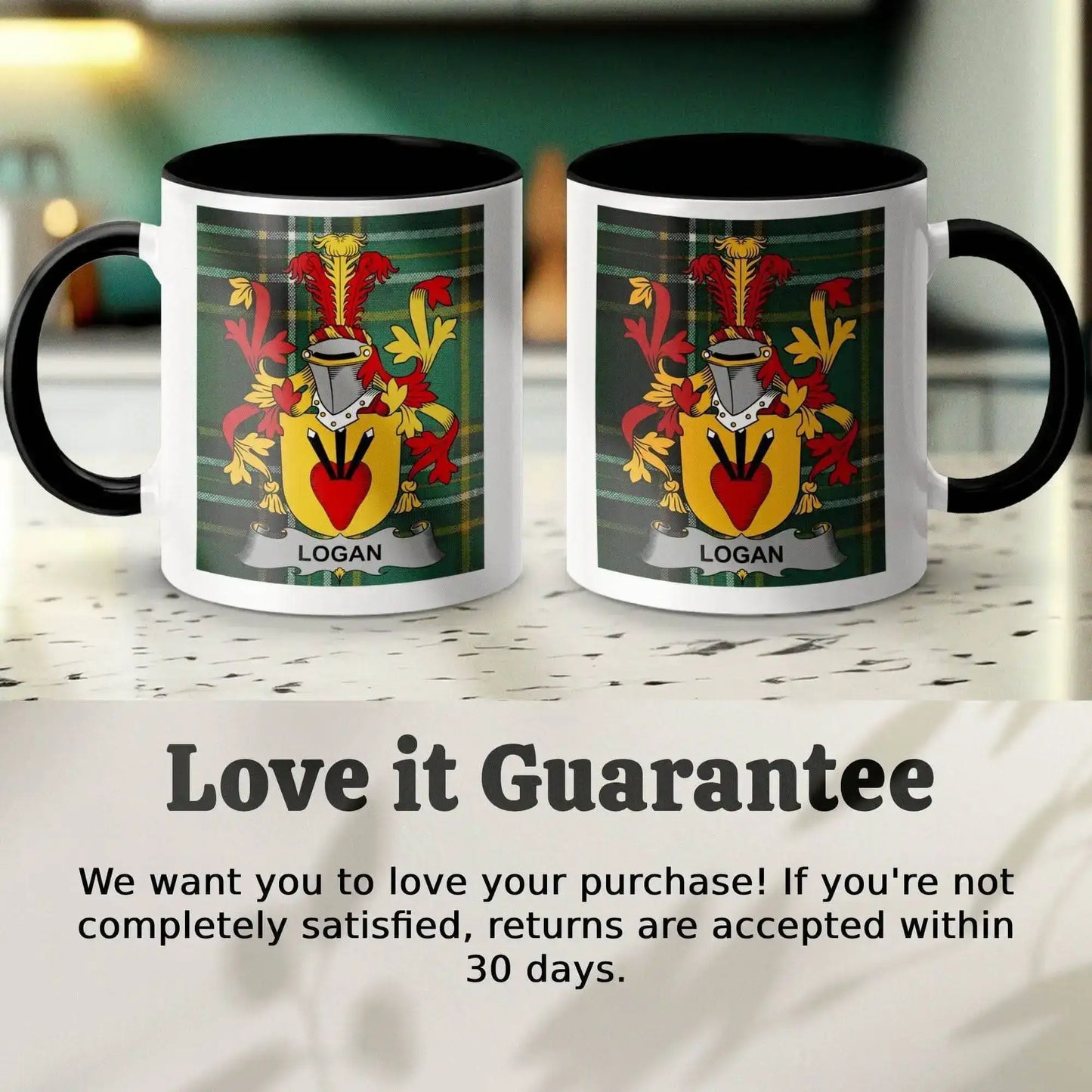 Logan Surname Family Crest Irish Tartan Mug - Celtic Ancestry Gifts