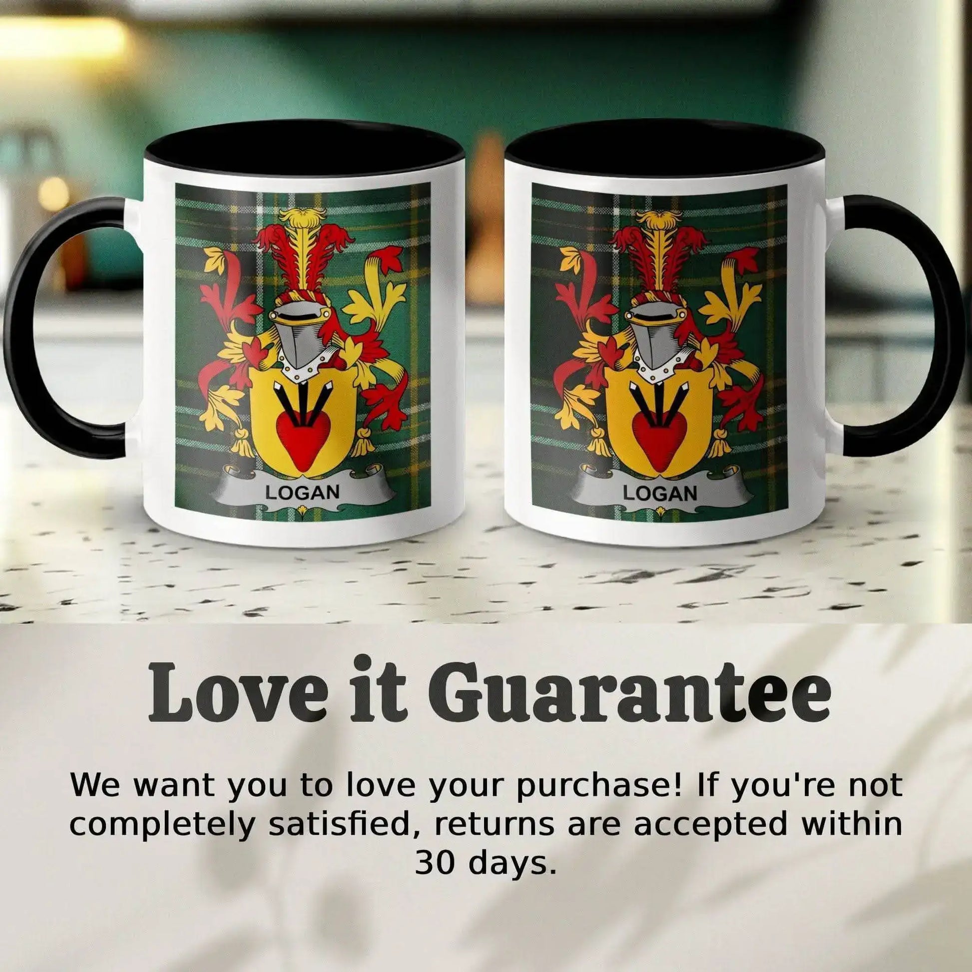 Logan Surname Family Crest Irish Tartan Mug - Celtic Ancestry Gifts