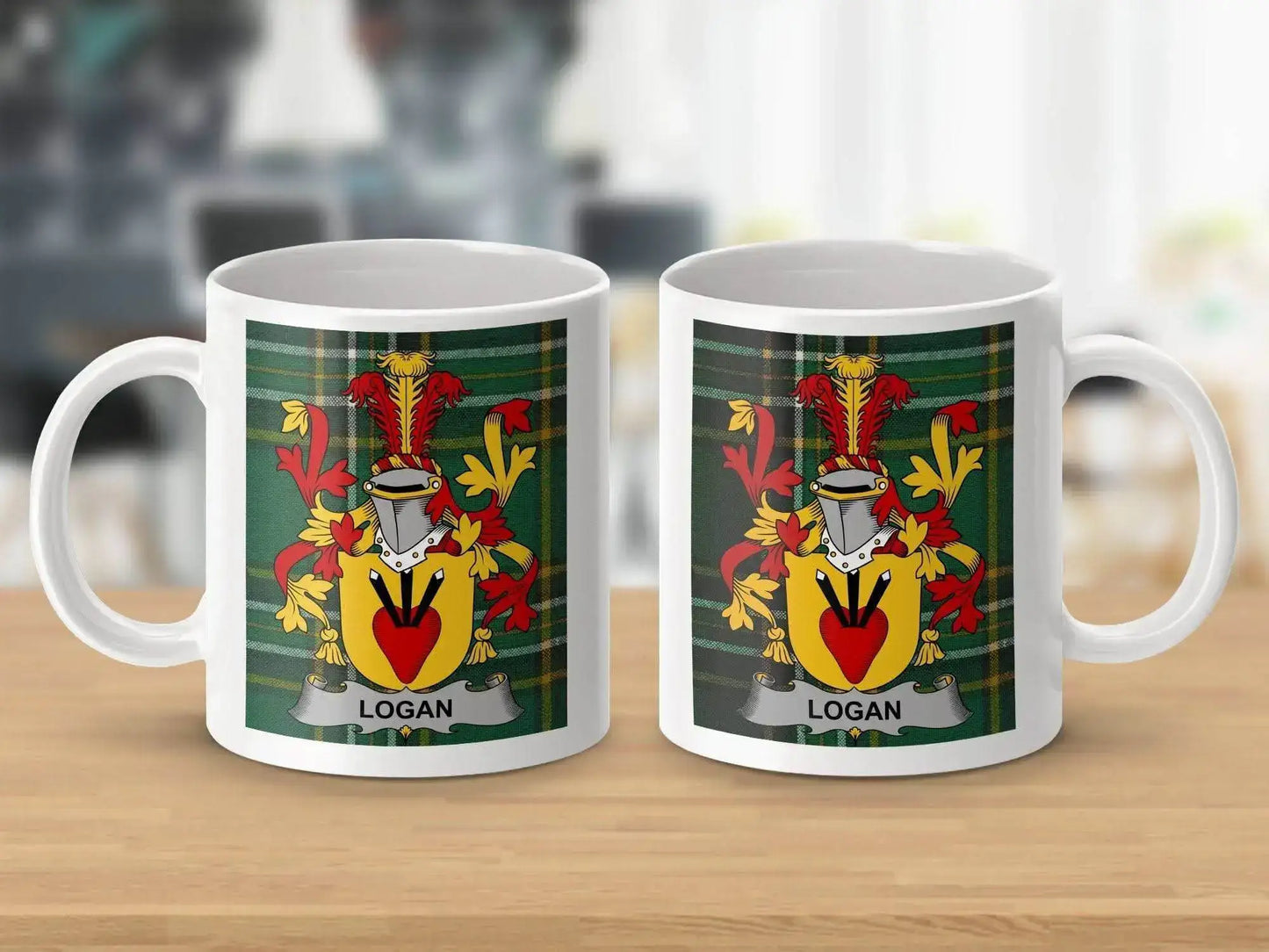 Logan Surname Family Crest Irish Tartan Mug - Celtic Ancestry Gifts
