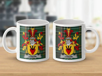 Logan Surname Family Crest Irish Tartan Mug - Celtic Ancestry Gifts