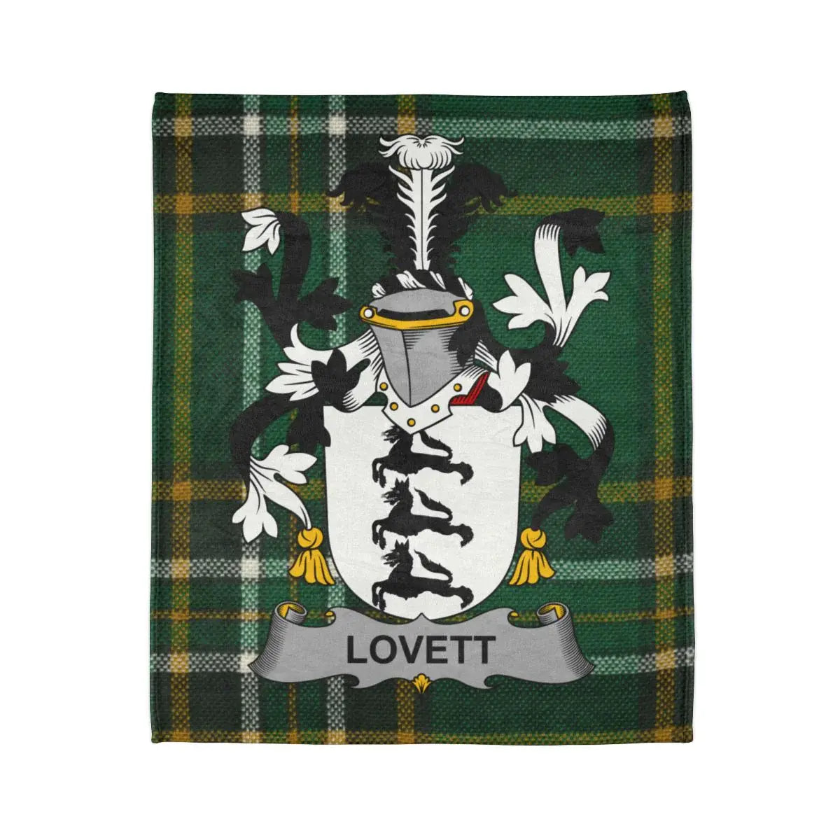Lovett Family Crest on Tartan Background Throw Blanket