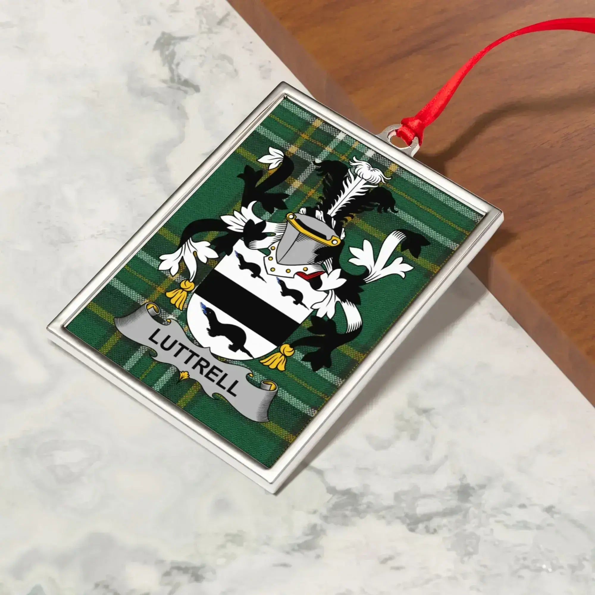Luttrell Family Crest Plaque with Tartan Background product