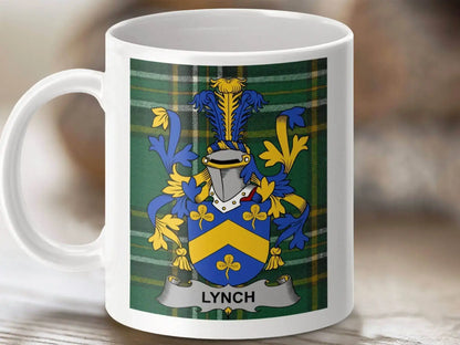 Lynch Surname Family Crest Irish National Tartan Mug - Celtic Ancestry Gifts
