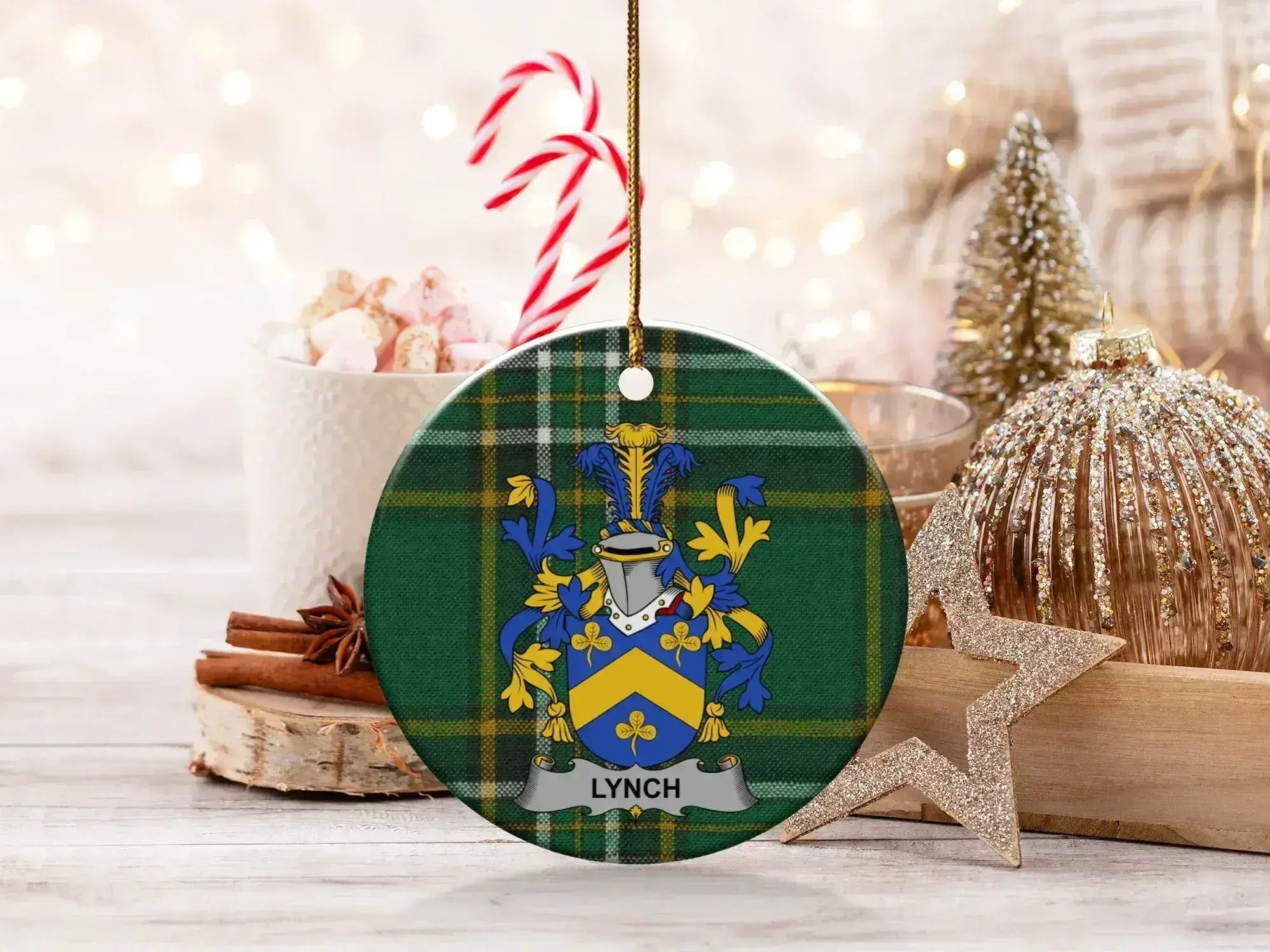 Lynch Family Crest Tartain Plaid Christmas Ornament product type