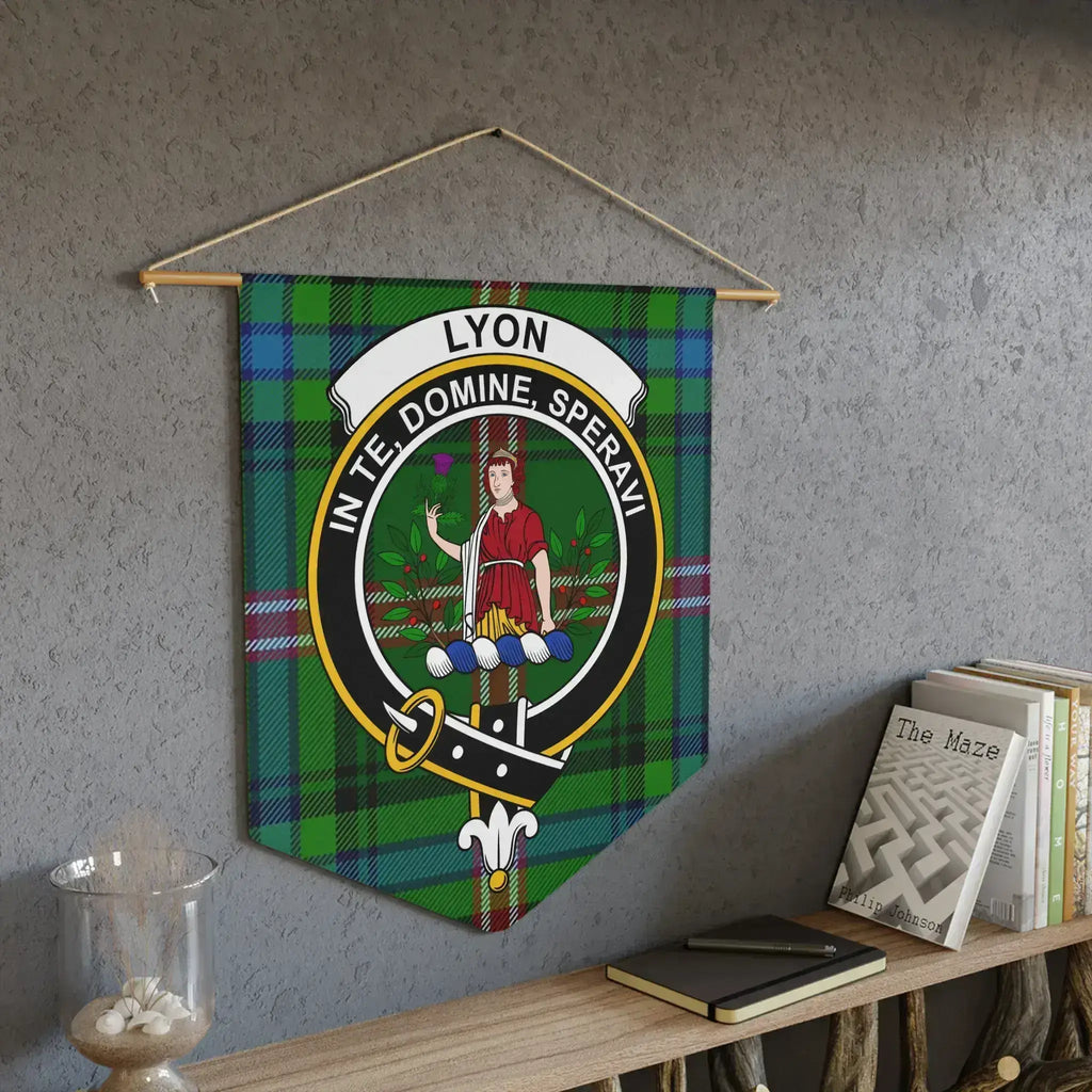 Clan Lyon Scottish crest pennant — full colour tartan print, laser-cut edges, ready to hang