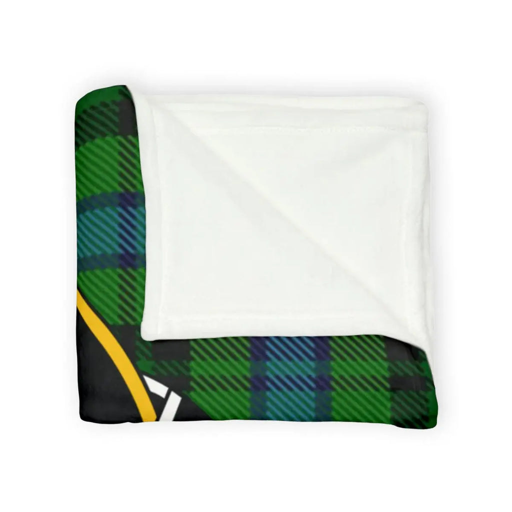 Clan Lyon tartan throw blanket — colourway showing In Te Domine Speravi crest design, white reverse
