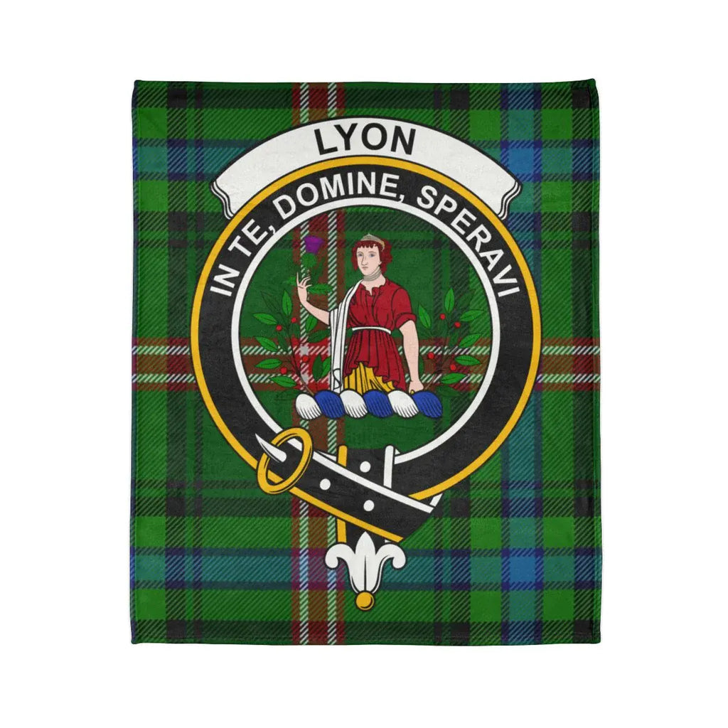 Clan Lyon In Te Domine Speravi crest throw blanket — folded view showing tartan pattern