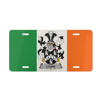Irish Flag with Lyons Family Crest License Plate product