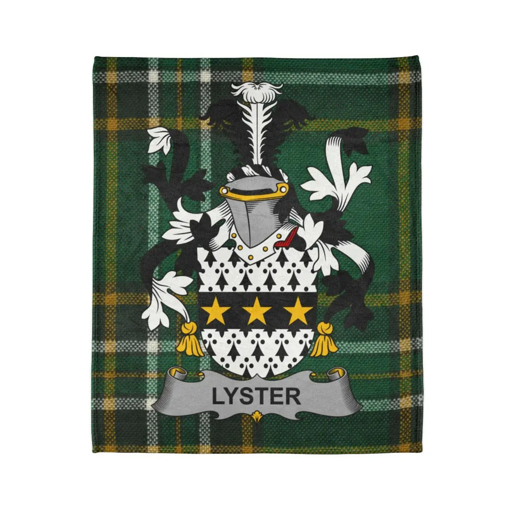 Lyster Coat of Arms Emblem with Green Plaid Design Blanket