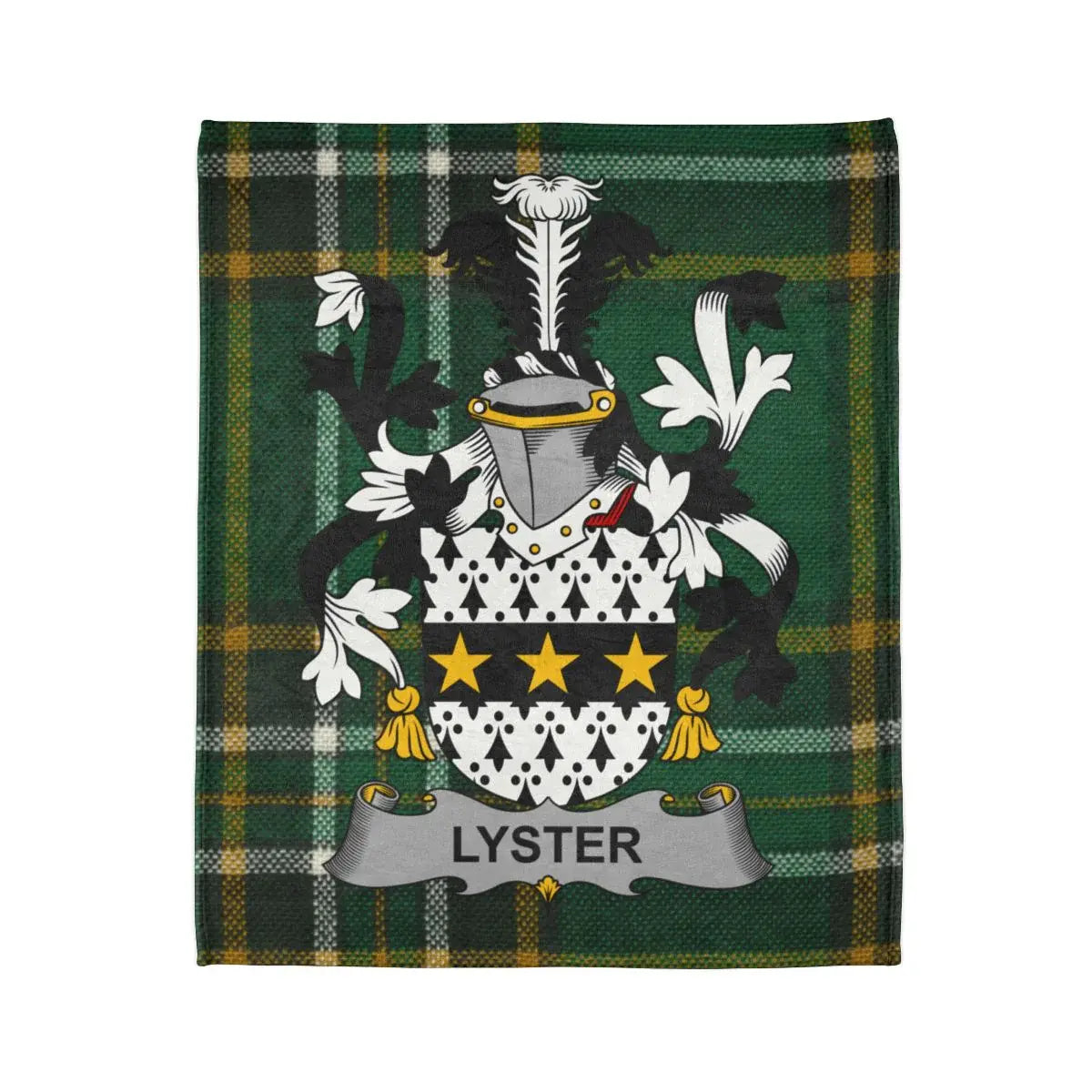 Lyster Coat of Arms Emblem with Green Plaid Design Blanket