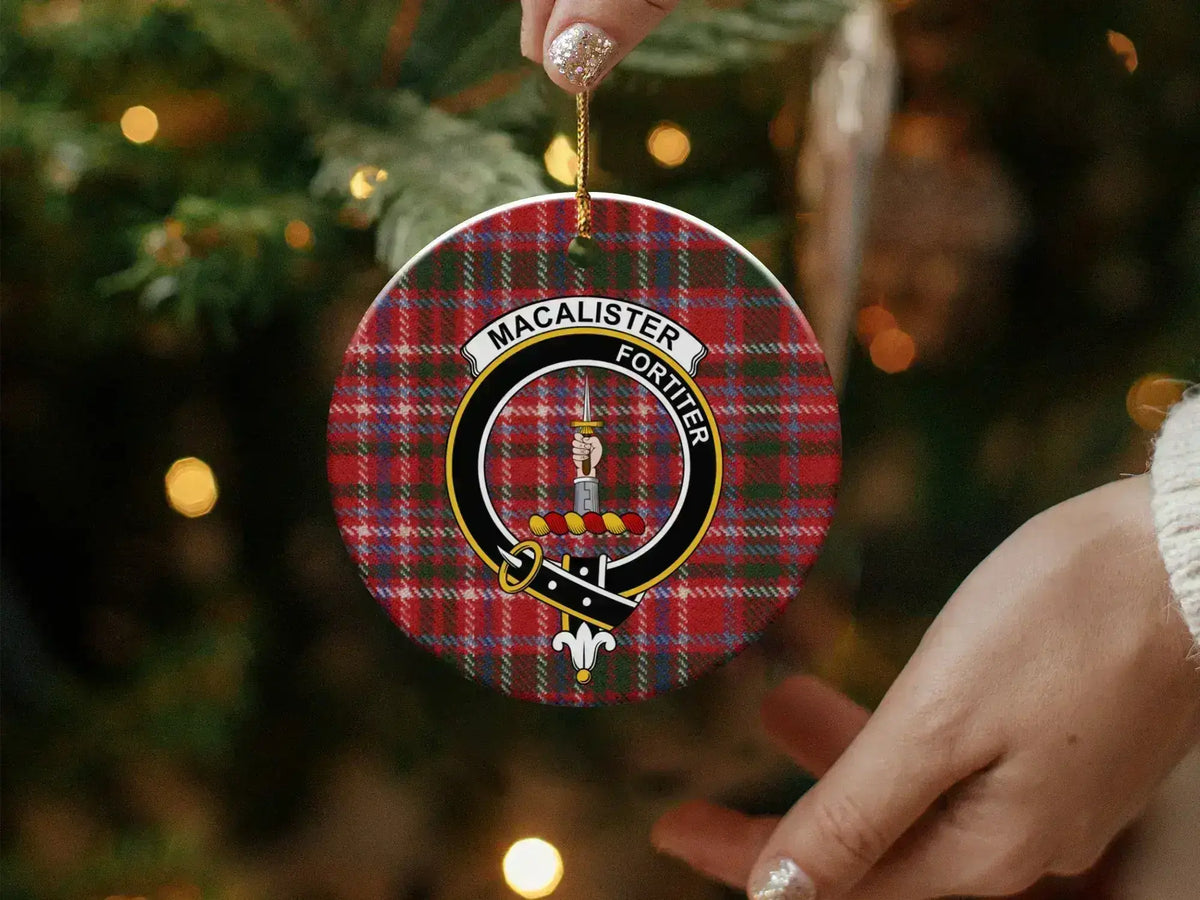 MacAlister clan tartan personalised ornament — glossy finish, double-sided 3-inch ceramic disc