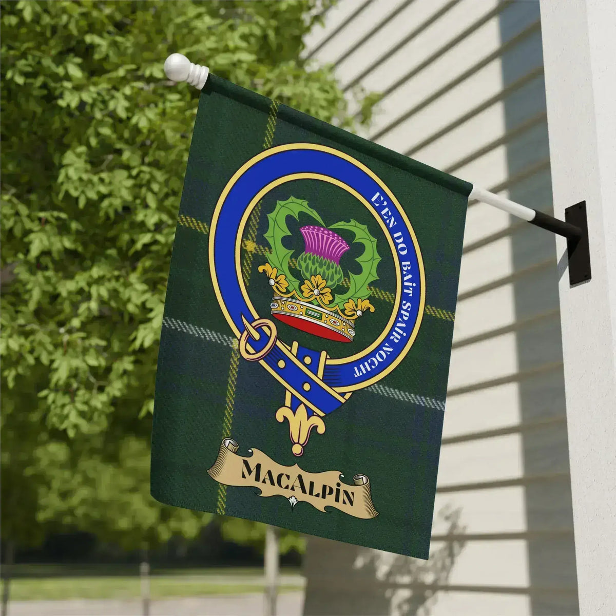 MacAlpin Crest Emblem on Outdoor Patio Flag
