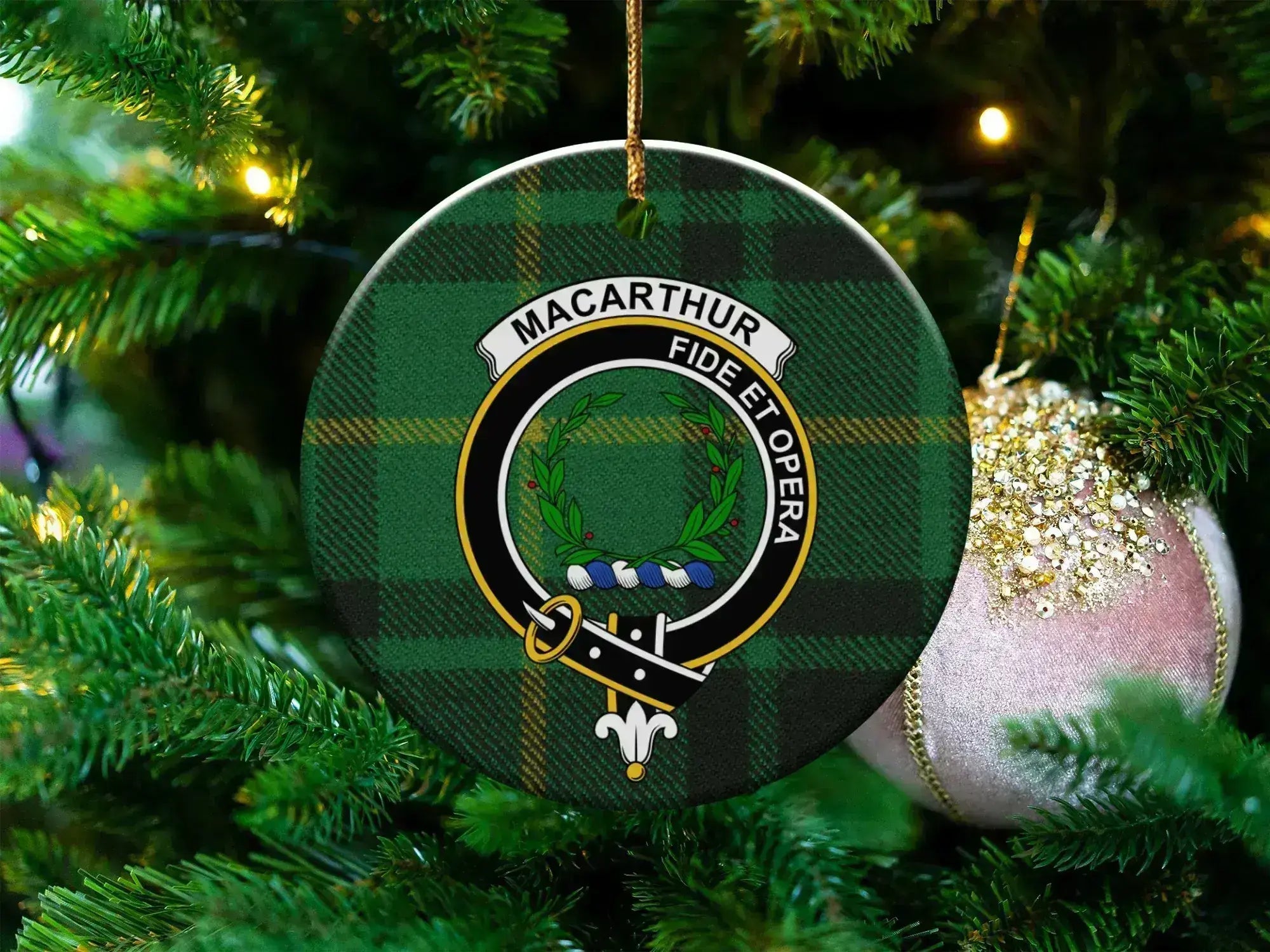 MacArthur Fide Et Opera Family Crest Ornament