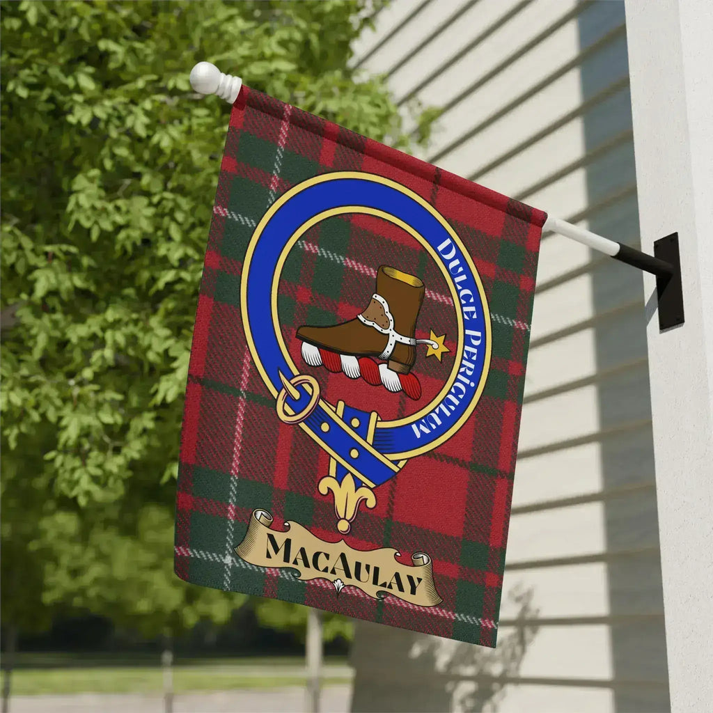 Clan MacAulay crest garden flag — full colour tartan print, 24.5x32 inch larger display size