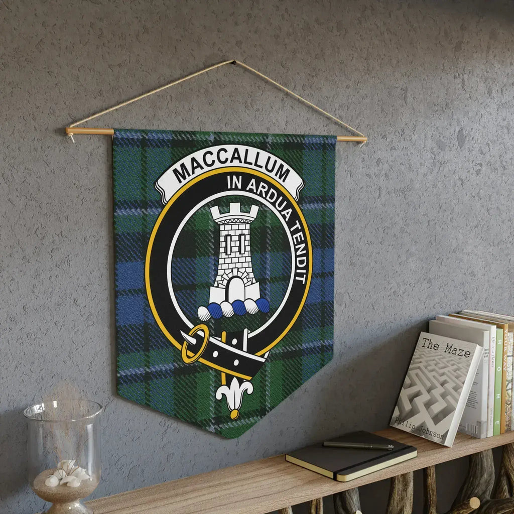 MacCallum Scottish tartan pennant with wooden dowel — hanging wall display 18x21 inch