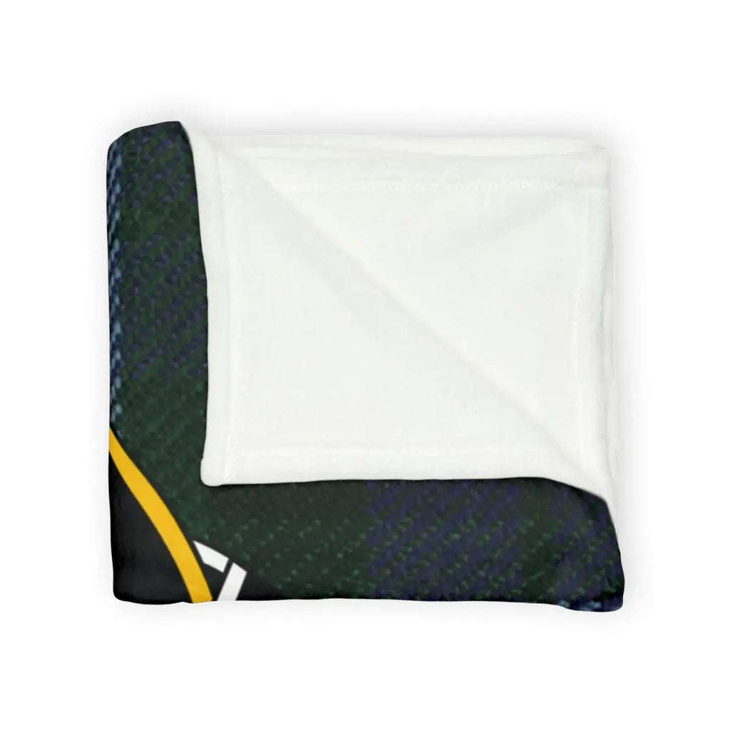 MacCallum clan tartan throw — clan colourway, crest detail on lightweight printed blanket