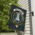MacCallum clan tartan crest garden flag — blue and green tartan outdoor display flag