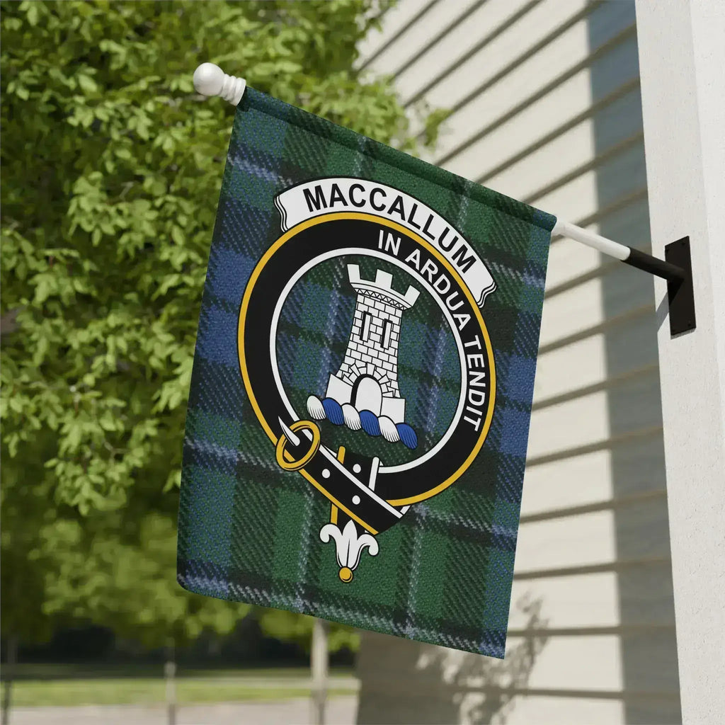 Clan MacCallum tartan crest garden flag — porch display version 24.5x32 inches