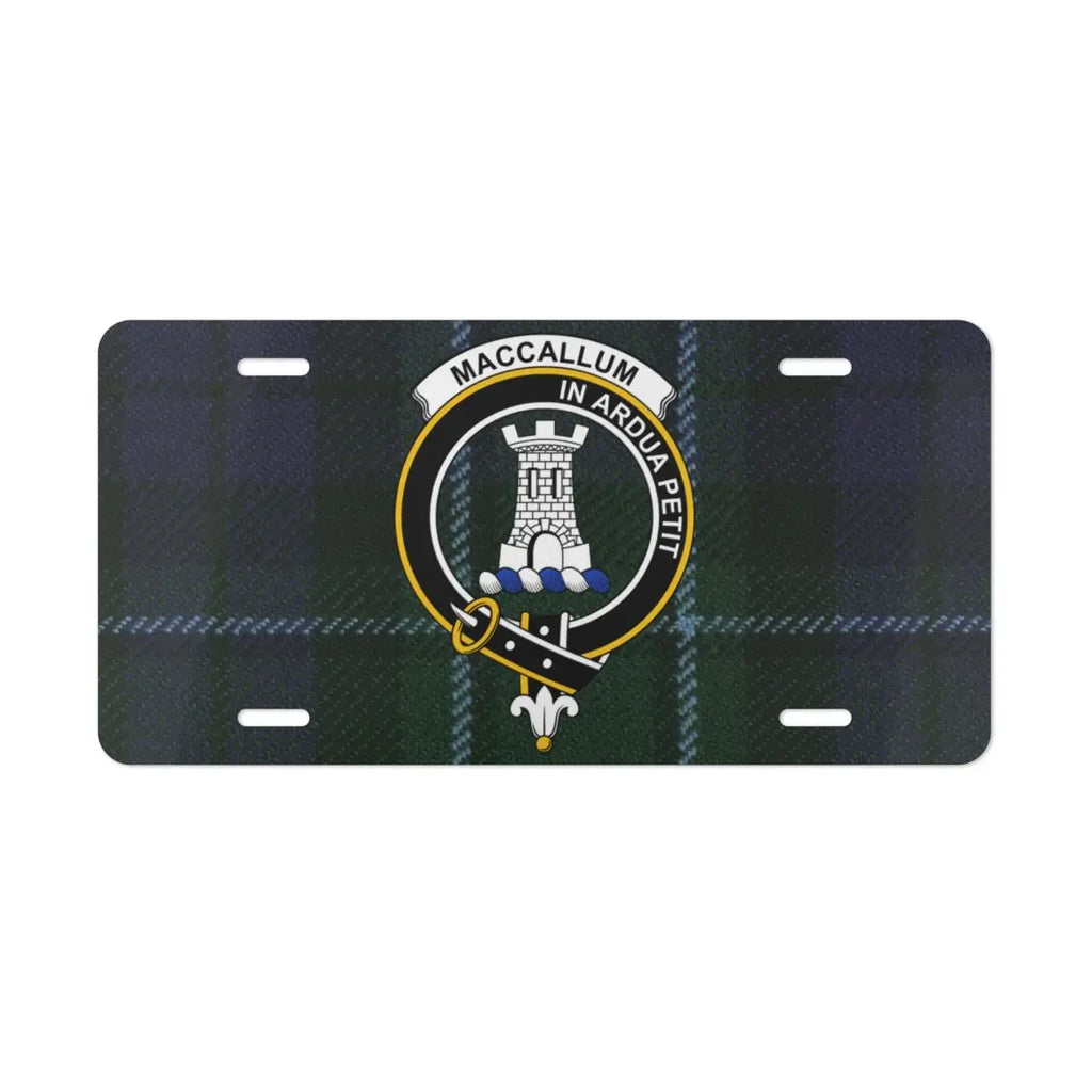 MacCallum In Ardua Petit Scottish tartan crest plate — pre-drilled aluminium novelty plate