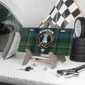MacCallum clan crest tartan novelty plate — blue and green tartan design on aluminium