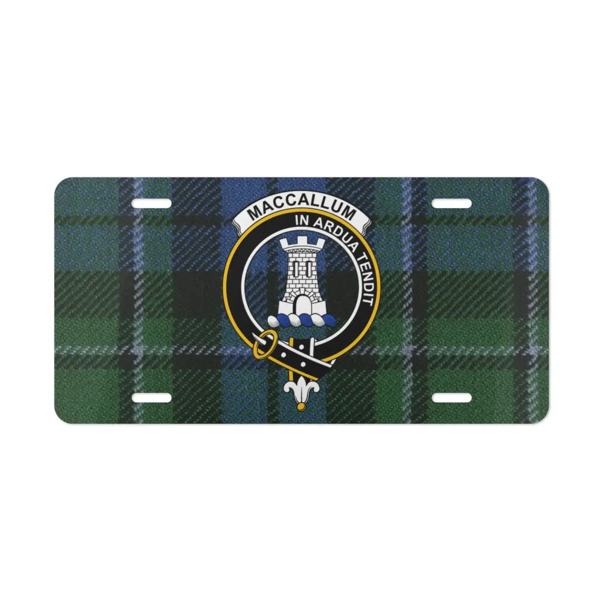 MacCallum In Ardua Tendit crest tartan plate — vivid print on white aluminium front