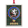 MacDermid tartan-background crest ornament shown as a Scottish heritage keepsake gift