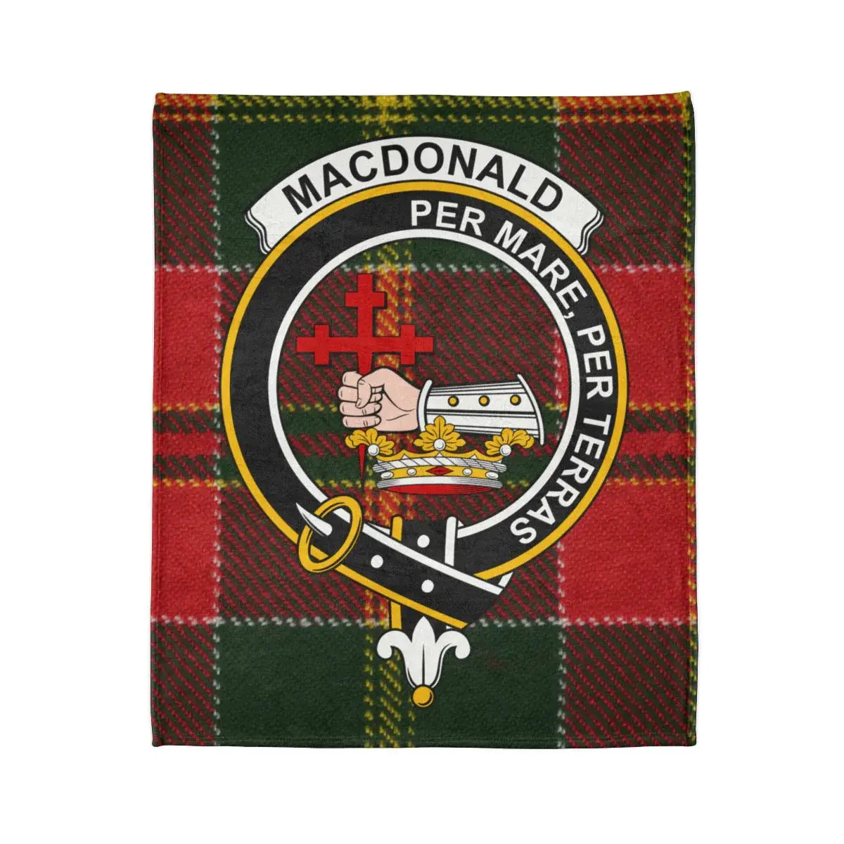 MacDonald clan crest tartan print blanket — By Sea By Land design on 50x60 polyester