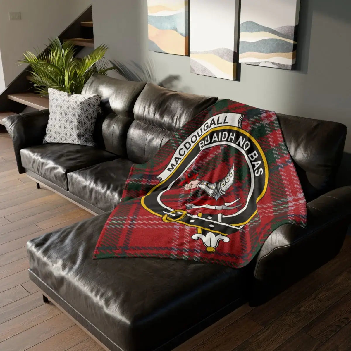 MacDougall clan crest tartan throw blanket — 50x60 polyester, Buaidh No Bas heraldic design